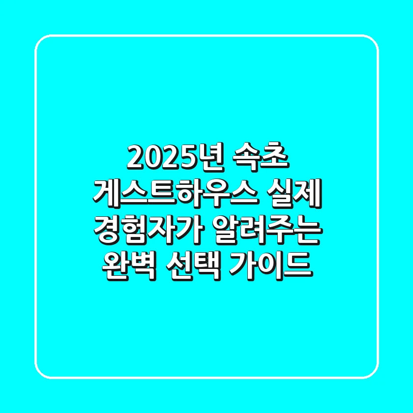 2025년 속초 게스트하우스, 실제 경험자가 알려주는 완벽 선택 가이드