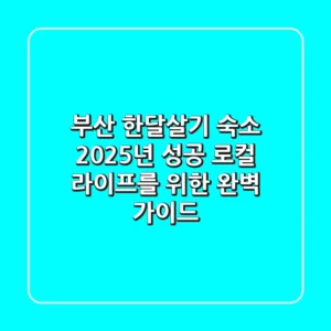 부산 한달살기 숙소, 2025년 성공 로컬 라이프를 위한 완벽 가이드