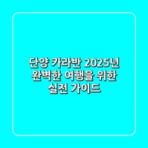 단양 카라반, 2025년 완벽한 여행을 위한 실전 가이드