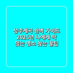 성주계곡 완벽 가이드: 2025년 나에게 딱 맞는 명소 찾는 꿀팁