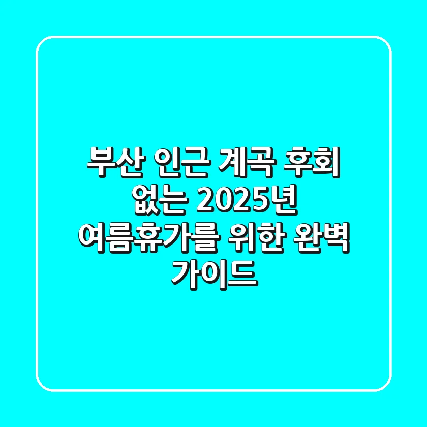 부산 인근 계곡, 후회 없는 2025년 여름휴가를 위한 완벽 가이드