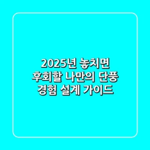 2025년, 놓치면 후회할 '나만의 단풍' 경험 설계 가이드