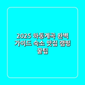 2025 하동계곡 완벽 가이드: 숙소, 맛집, 캠핑 꿀팁