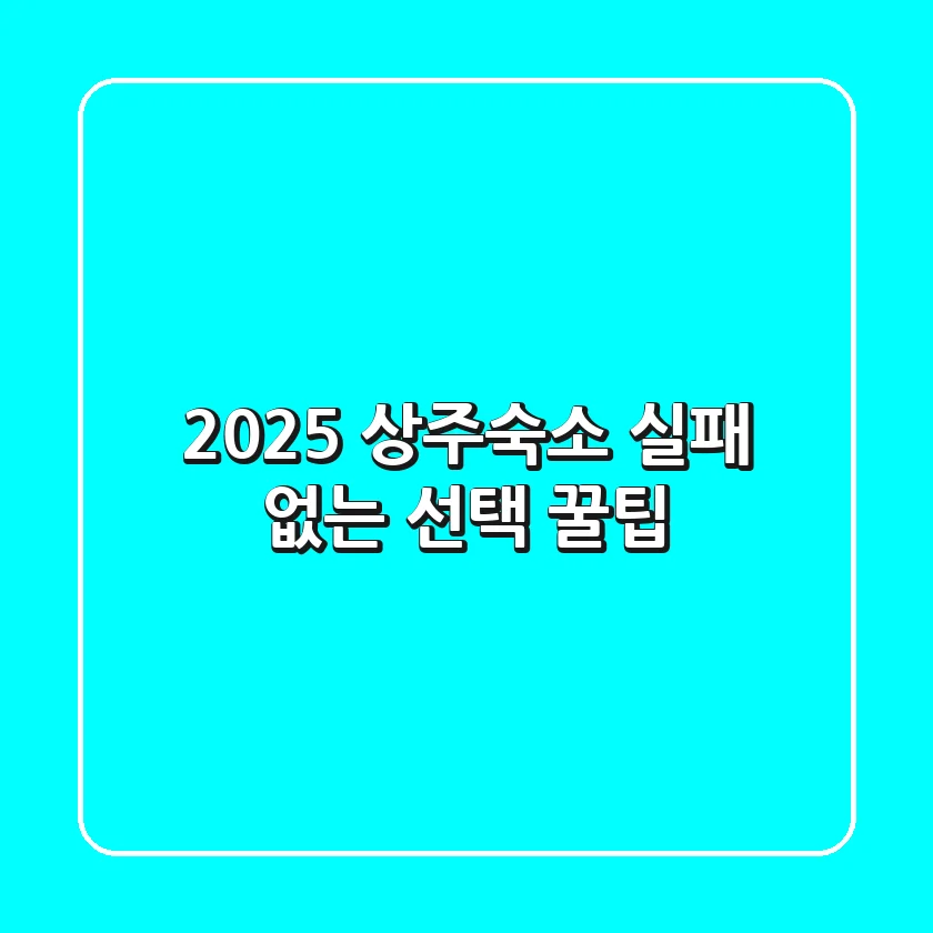 2025 상주숙소, 실패 없는 선택 꿀팁!